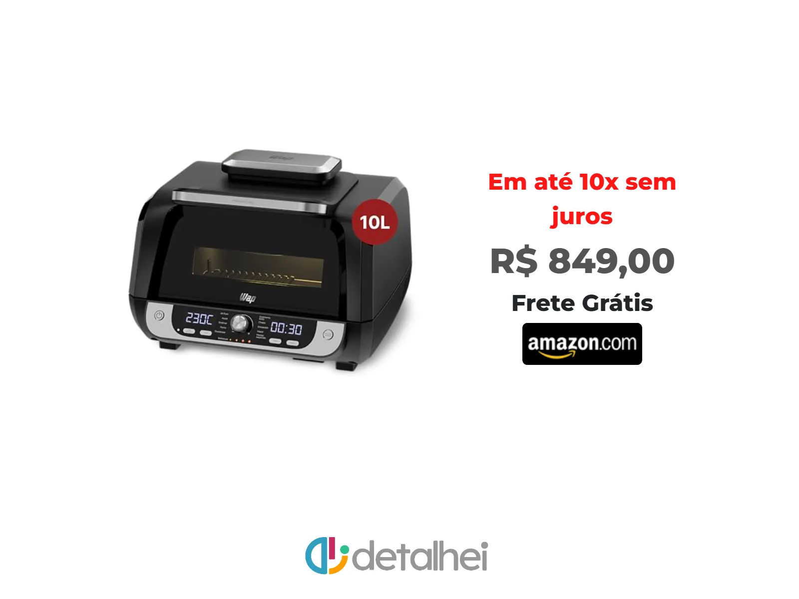 Foto do produto ❗WAP Fritadeira Elétrica Air Fryer Barbecue Digital 12 em 1, 10 Litros, 4 Níveis de Temperatura, Antiaderente, 1800W 127V<br/>#Amazon: <a href="https://harpy.me/GmY1JCwlPabv" target="_blank" rel="nofollow">https://harpy.me/GmY1JCwlPabv</a>
