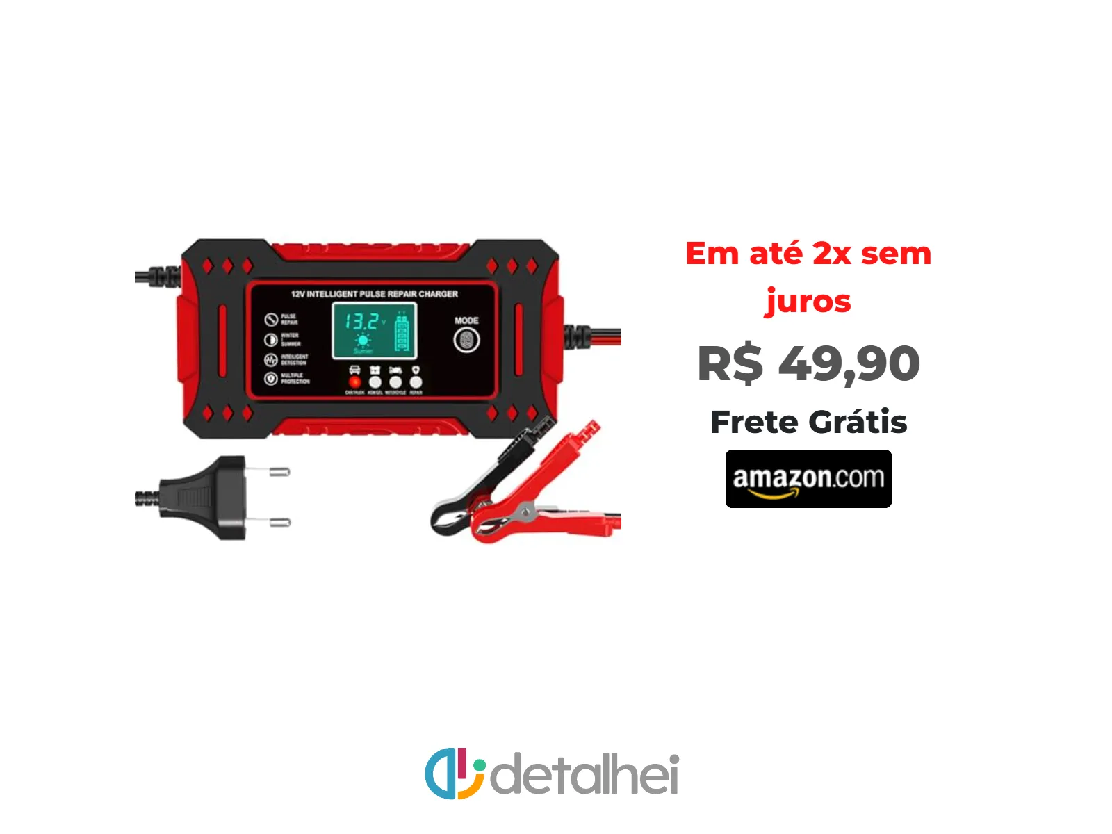 Foto do produto ❗Carregador de Bateria Inteligente 12V 6A, Display Digital, Bivolt, para Carro, Moto e Caminhão, com Proteção Contra Superaquecimento<br/>#Amazon: <a href="https://harpy.me/2j4KJUU5_Uez" target="_blank" rel="nofollow">https://harpy.me/2j4KJUU5_Uez</a>