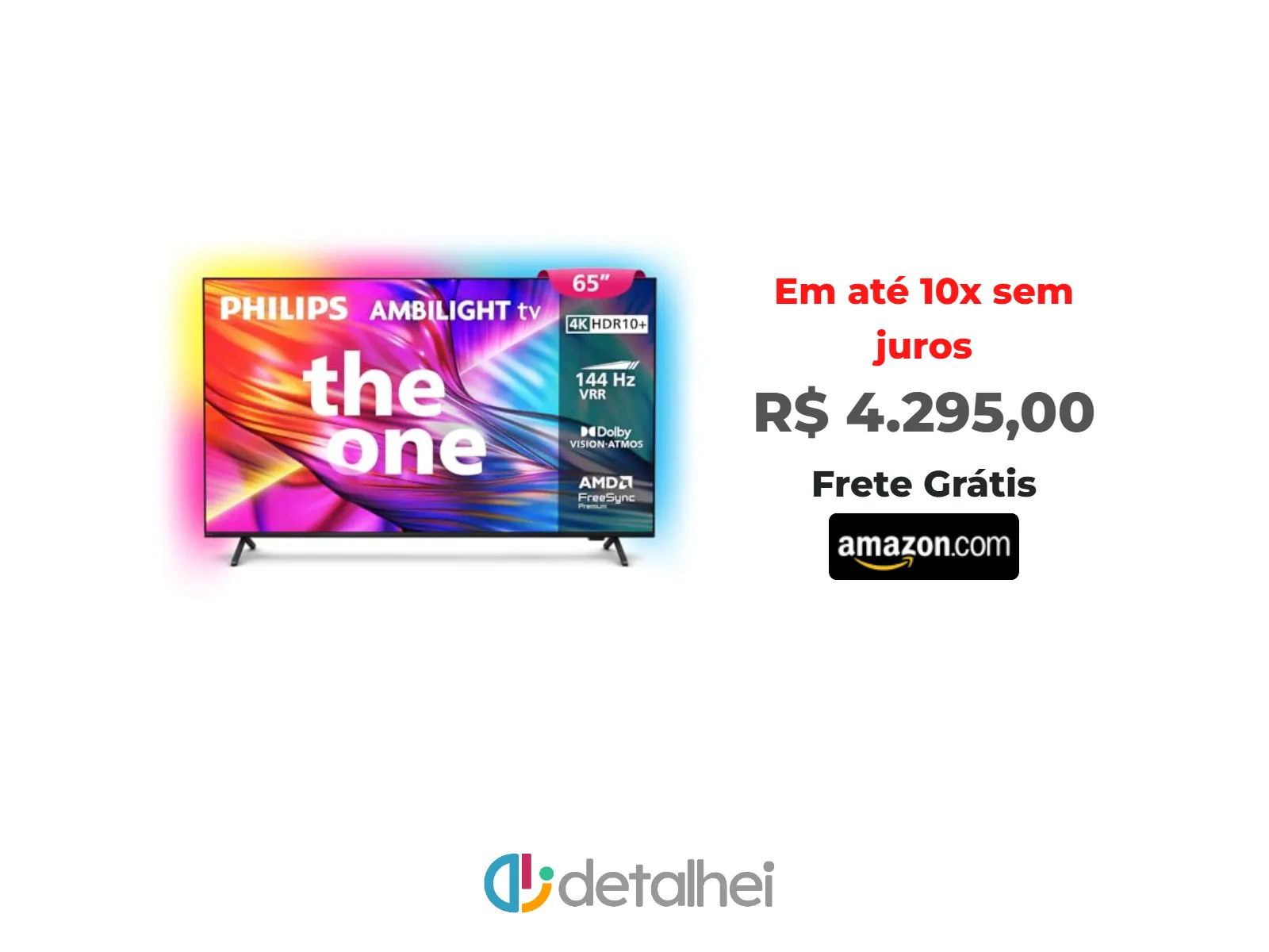 Foto do produto ❗PHILIPS, Smart TV, Ambilight THE ONE 65" 4K 144 Hz, 65PUG8929/78, P5, DTS Play-Fi, Freesync, Dolby Vision e Atmos, 40 WRMS<br/>#Amazon: <a href="https://harpy.me/3L1oKy_eksaz" target="_blank" rel="nofollow">https://harpy.me/3L1oKy_eksaz</a>