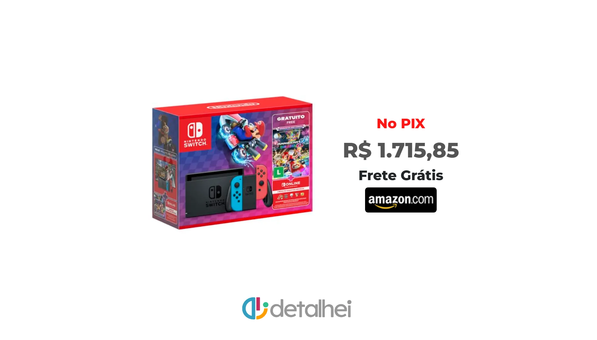 Foto do produto ❗Nintendo, Console + Jogo, Switch Azul e Vermelho, Jogo Digital Mario Kart 8 Deluxe, 3 Meses de Assinatura Nintendo Switch Online<br/>#Amazon: <a href="https://harpy.me/nIoQgVb0Qeu9" target="_blank" rel="nofollow">https://harpy.me/nIoQgVb0Qeu9</a>