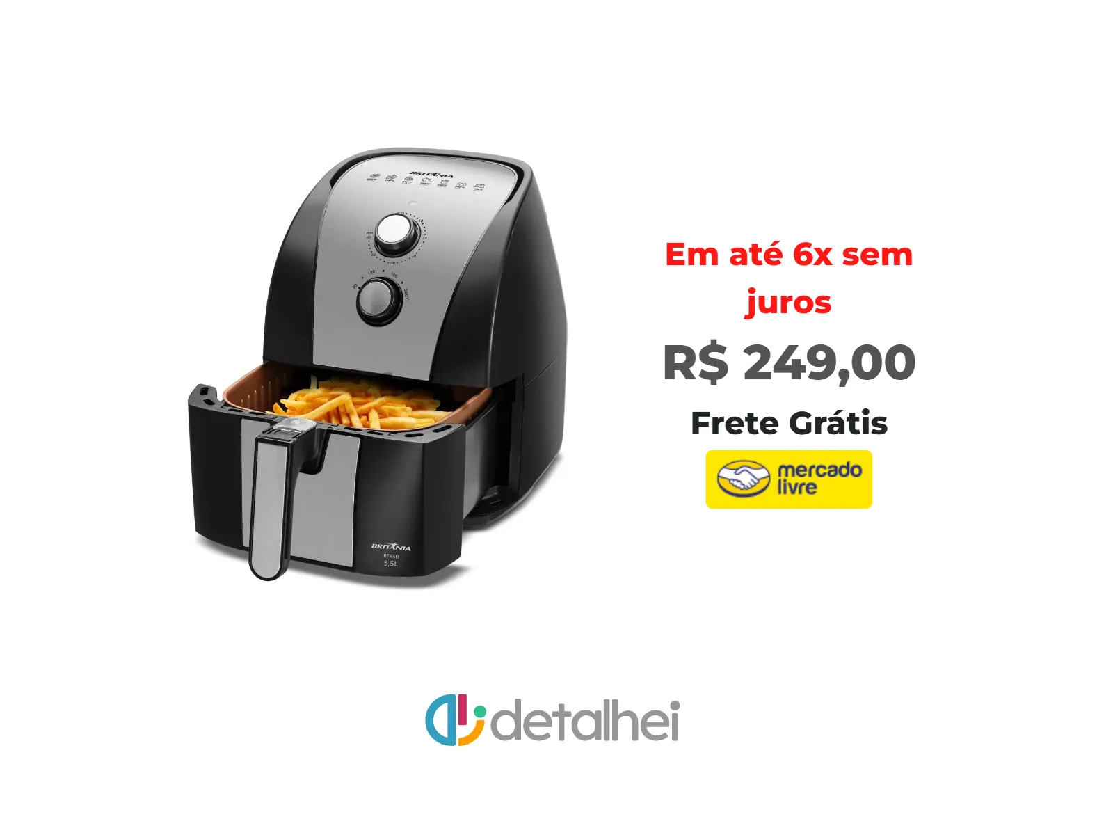 Foto do produto ❗Britânia air fryer BFR51 5,5L antiaderente gold potência de 1500w cor preto<br/>#Mercado Livre: <a href="https://harpy.me/46WvpUZNPE2u" target="_blank" rel="nofollow">https://harpy.me/46WvpUZNPE2u</a>