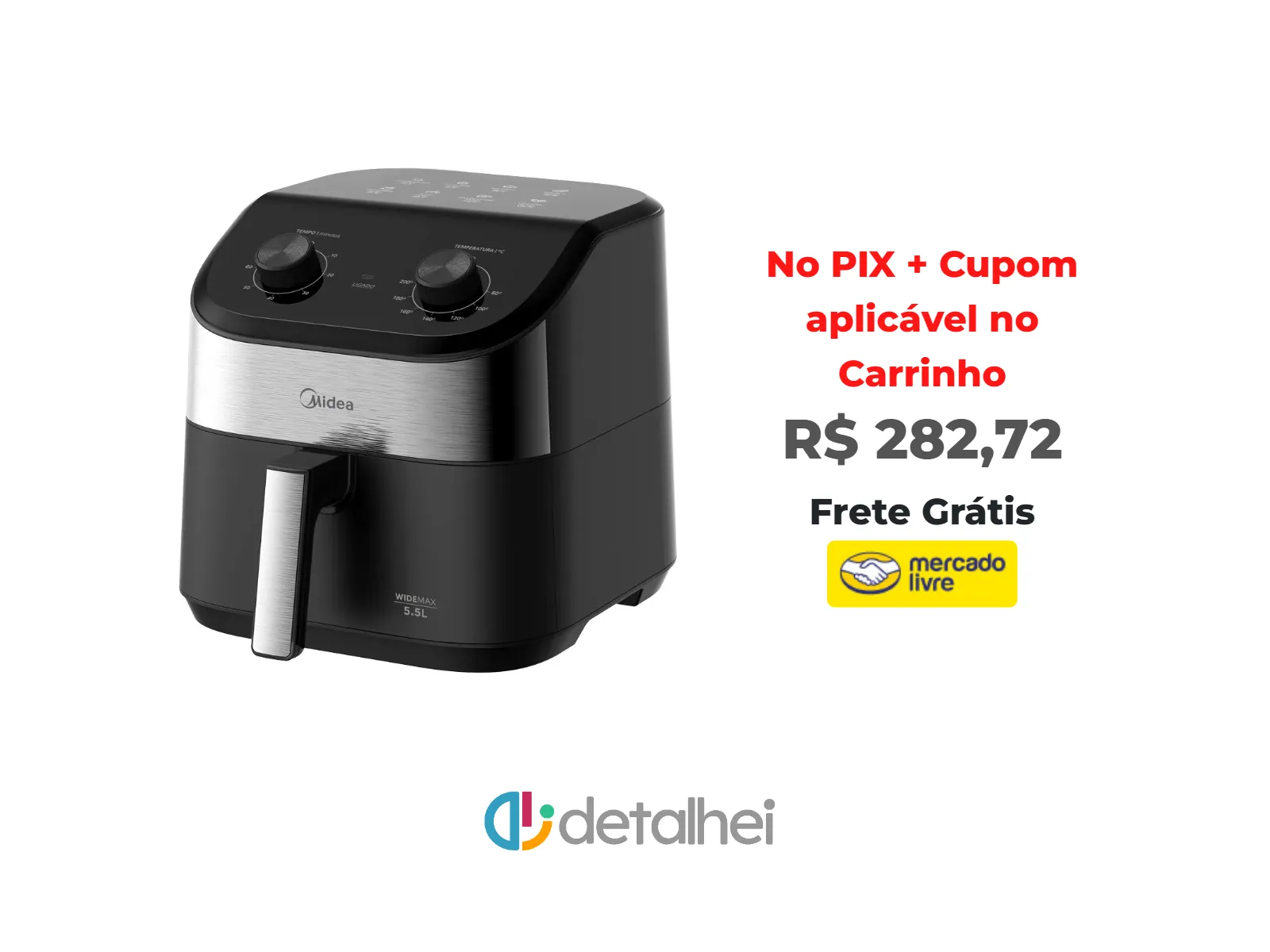 Foto do produto ❗Fritadeira Air Fryer 5,5l Widemax Com Interior De Alumínio 1900w Midea<br/>#Mercado Livre: <a href="https://harpy.me/s5xYRpfQUDEU" target="_blank" rel="nofollow">https://harpy.me/s5xYRpfQUDEU</a>