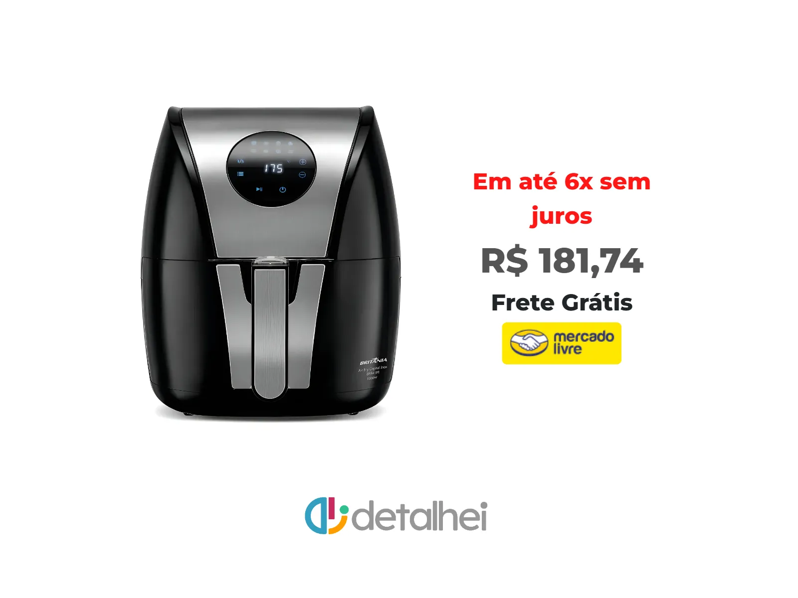 Foto do produto ❗Fritadeira Air Fryer Britânia Bfr41pi Digital Inox 1500w Cor Preto<br/>#Mercado Livre: <a href="https://harpy.me/SwJCtxhnrLnm" target="_blank" rel="nofollow">https://harpy.me/SwJCtxhnrLnm</a>