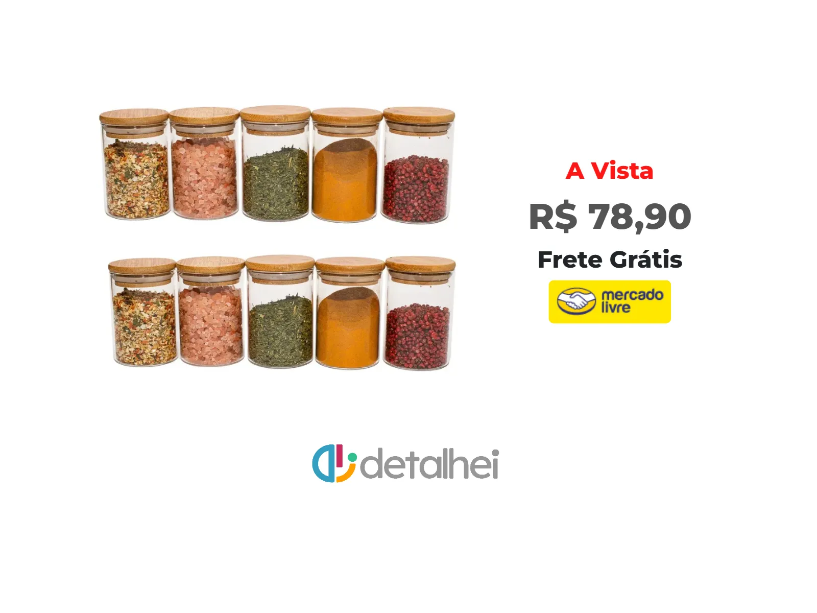 Foto do produto ❗Kit 10 Potes De Vidro Condimentos 250ml Com Tampa De Bambu<br/>#Mercado Livre: <a href="https://harpy.me/BlbucXGrozYe" target="_blank" rel="nofollow">https://harpy.me/BlbucXGrozYe</a>