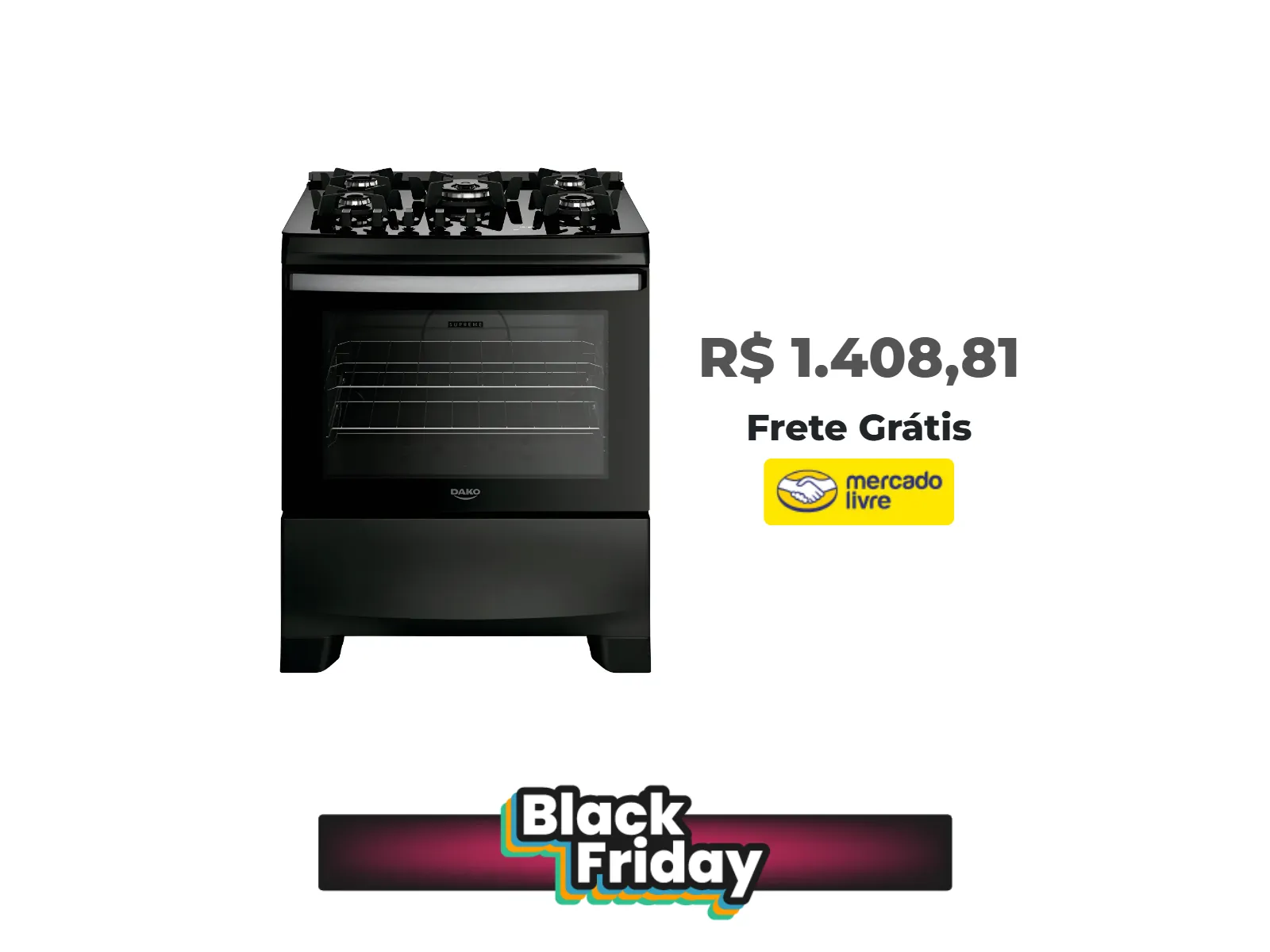 Foto do produto ❗Fogão 5 Bocas Dako Supreme Black Glass Timer Digital Tripla Chama Bivolt Cor Preto<br/>#Mercado Livre: <a href="https://harpy.me/9Smy52zXcd7o" target="_blank" rel="nofollow">https://harpy.me/9Smy52zXcd7o</a>