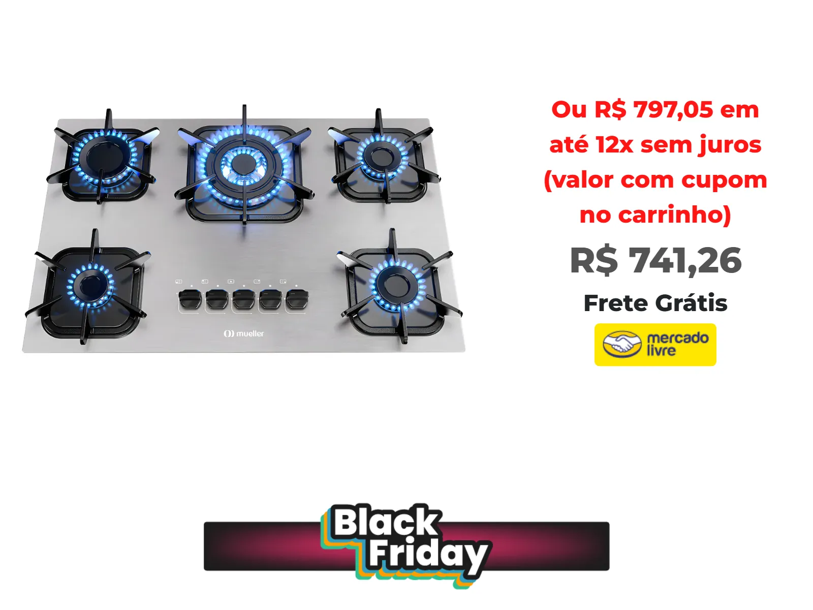 Foto do produto ❗Cooktop Mueller 5 Bocas de Alumínio com Queimador Tripla Chama<br/>#Mercado Livre: <a href="https://harpy.me/uR_GvHlIk7YJ" target="_blank" rel="nofollow">https://harpy.me/uR_GvHlIk7YJ</a>