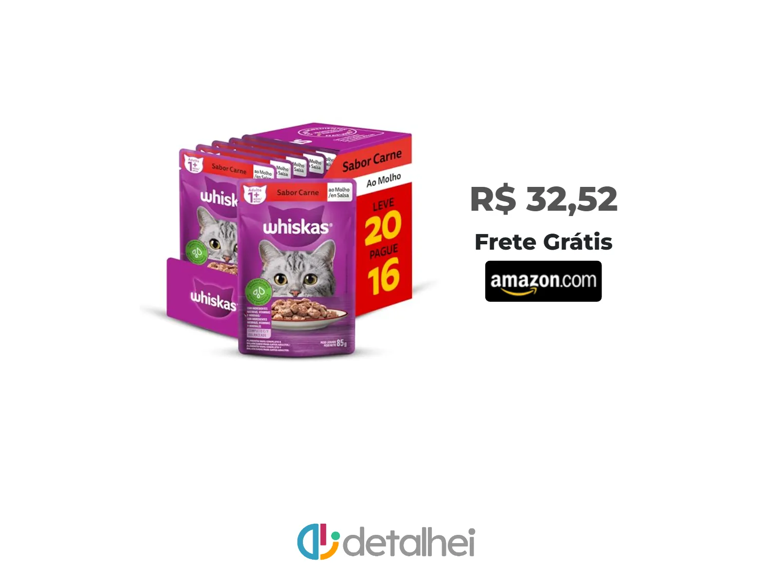 Foto do produto ❗Pack Ração Úmida Whiskas Sachê Carne ao Molho para Gatos Adultos - Leve 20 Pague 16<br/>#Amazon: <a href="https://harpy.me/MjnQDT-M8j9q" target="_blank" rel="nofollow">https://harpy.me/MjnQDT-M8j9q</a>