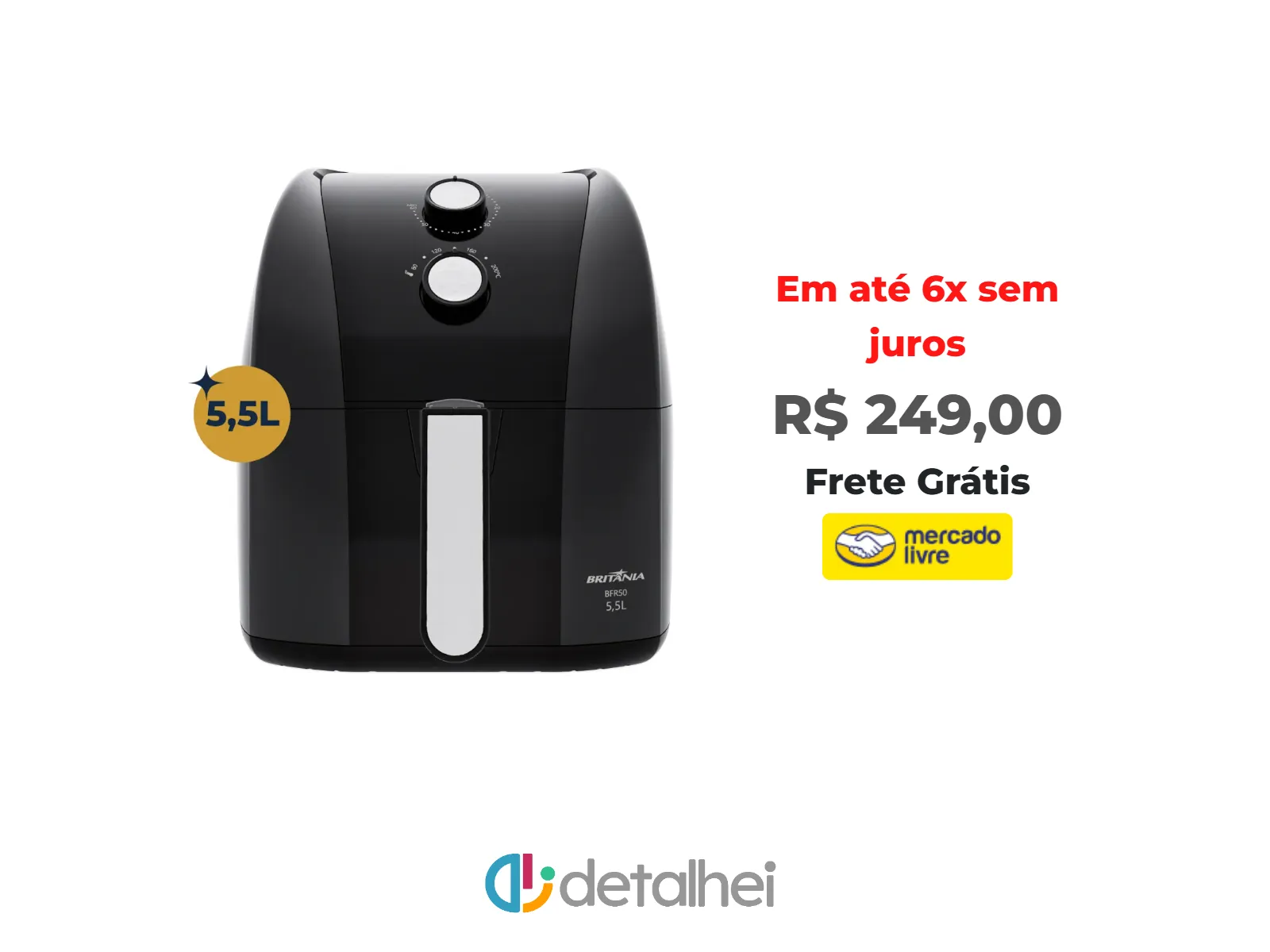 Foto do produto ❗Air Fryer Britânia 5,5L 1500W Antiaderente Redstone BFR50 127V<br/>#Mercado Livre: <a href="https://harpy.me/qmzkPRLCoS6y" target="_blank" rel="nofollow">https://harpy.me/qmzkPRLCoS6y</a>