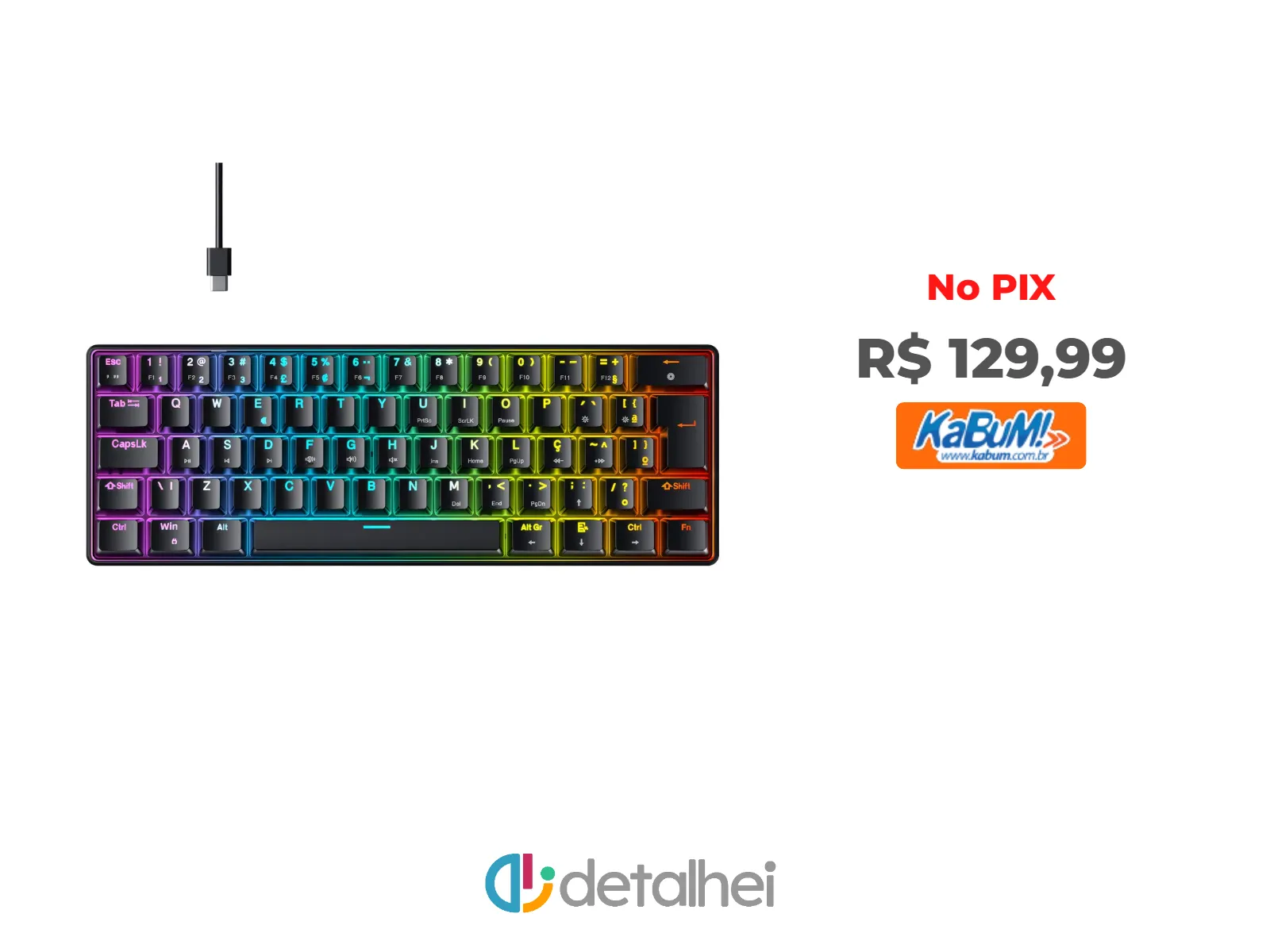 Foto do produto ❗Teclado Mecânico Gamer Hyrax Thunder HCK61, RGB, USB-C, Switch Blue, 100% anti-ghosting, ABNT2, Preto - HCK61B-BLUE-RGB<br/>#Kabum: <a href="https://harpy.me/V_PzNHyaAHsZ" target="_blank" rel="nofollow">https://harpy.me/V_PzNHyaAHsZ</a>