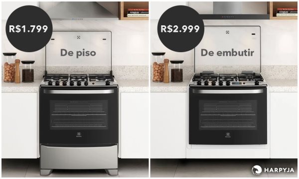Comparação de fogão de piso e de embutir 