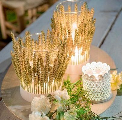 Decoração de velas com trigo