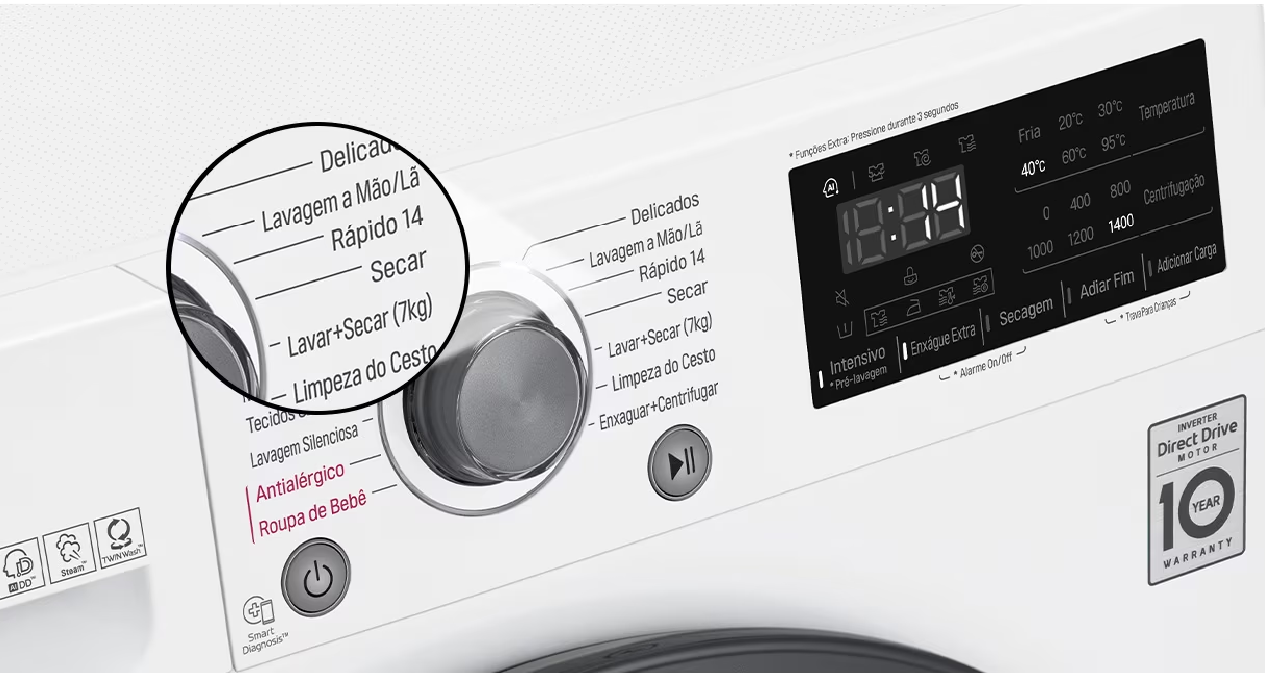 LG VC5 11Kg com Inteligência Artificial AIDD - Imagem sobre Display e Painel