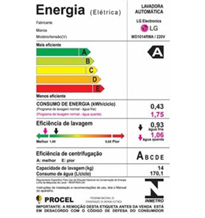 Características da Lava e Seca LG Top Gun 14Kg