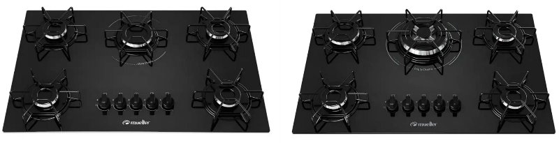 Cooktop Mueller de 5 bocas com e sem chama tripla