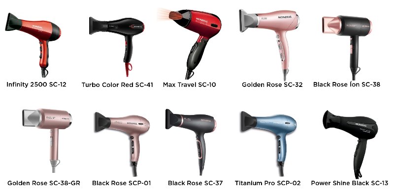 modelos do secador de cabelo mondial
