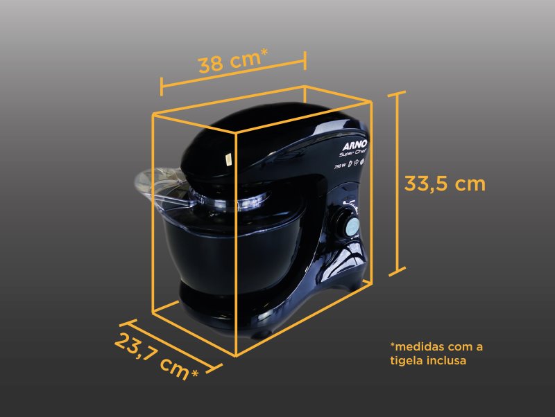 Tamanho da Batedeira Planetária Arno Super Chef 750W