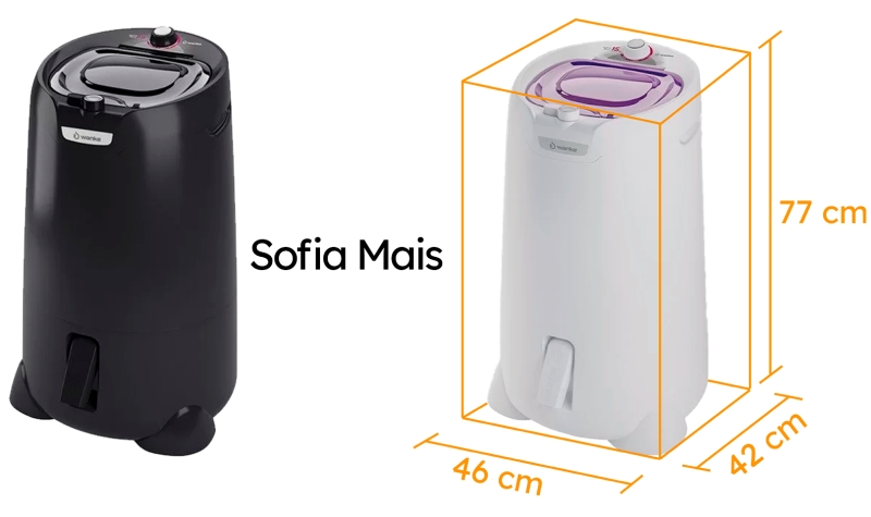 Tamanho da Centrífuga de Roupas Wanke Sofia Mais