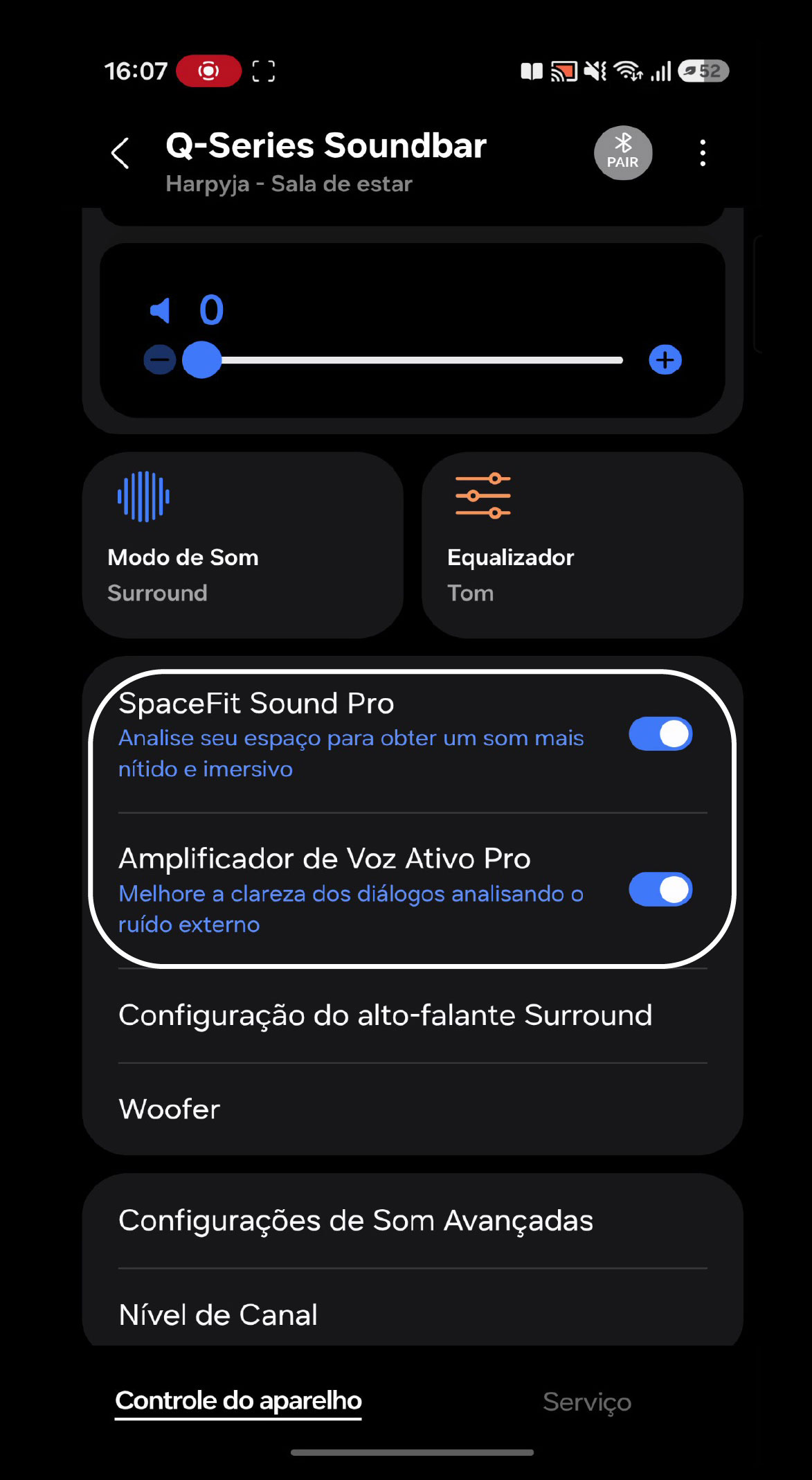 Opção space fit da soundbar samsung q990f